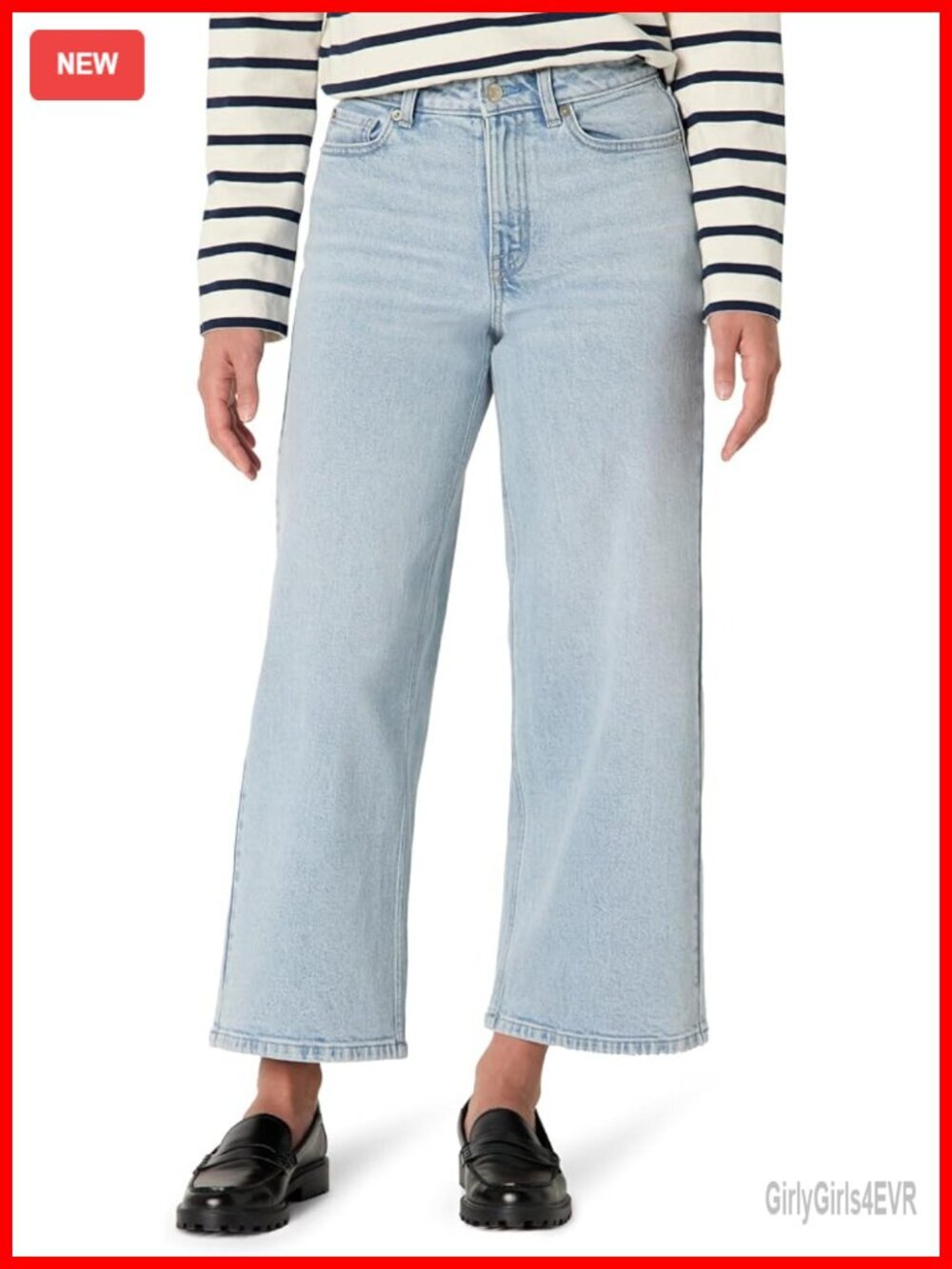 Womens High-Rise Wide Leg Crop Jeans Denim Stretch